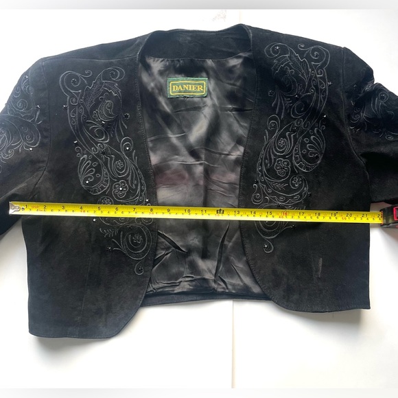 DANIER Black Embroidered Suede Cropped Jacket Vintage Leather Bolero - Picture 5 of 7